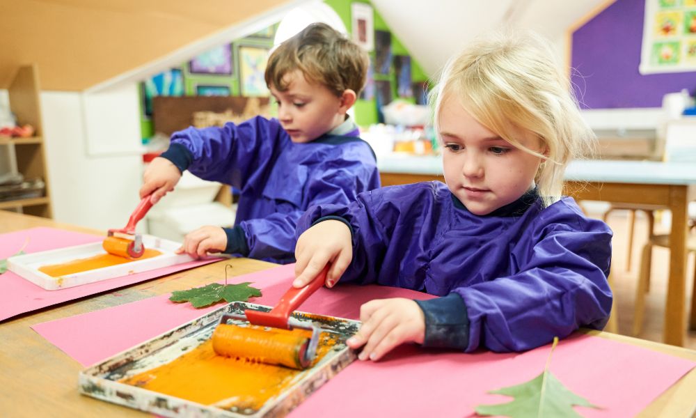 Co-ed students at Bickley Park School in art class.